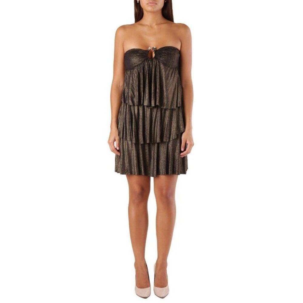 Met Viscose Short Dress Women Gold Dresses